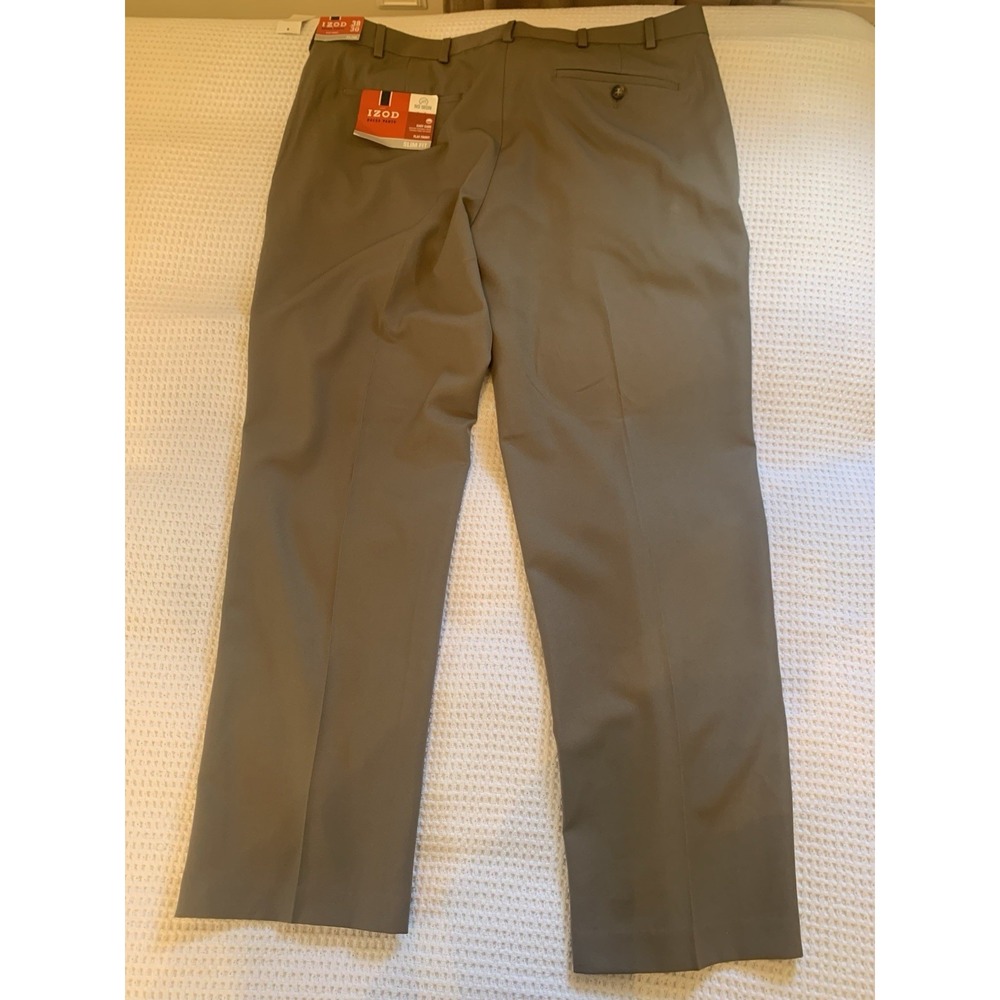 Izod  Men's Dress Pants Flat Front Slim Fit‎  Non Iron NWT Taupe
